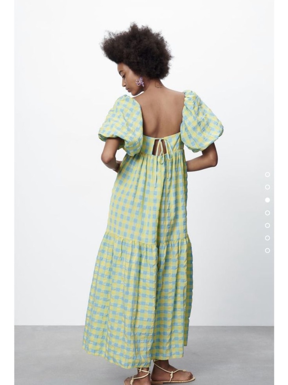 Zara Yellow & Teal Gingham Puff-Sleeve Maxi Dress - Picture 4 of 11